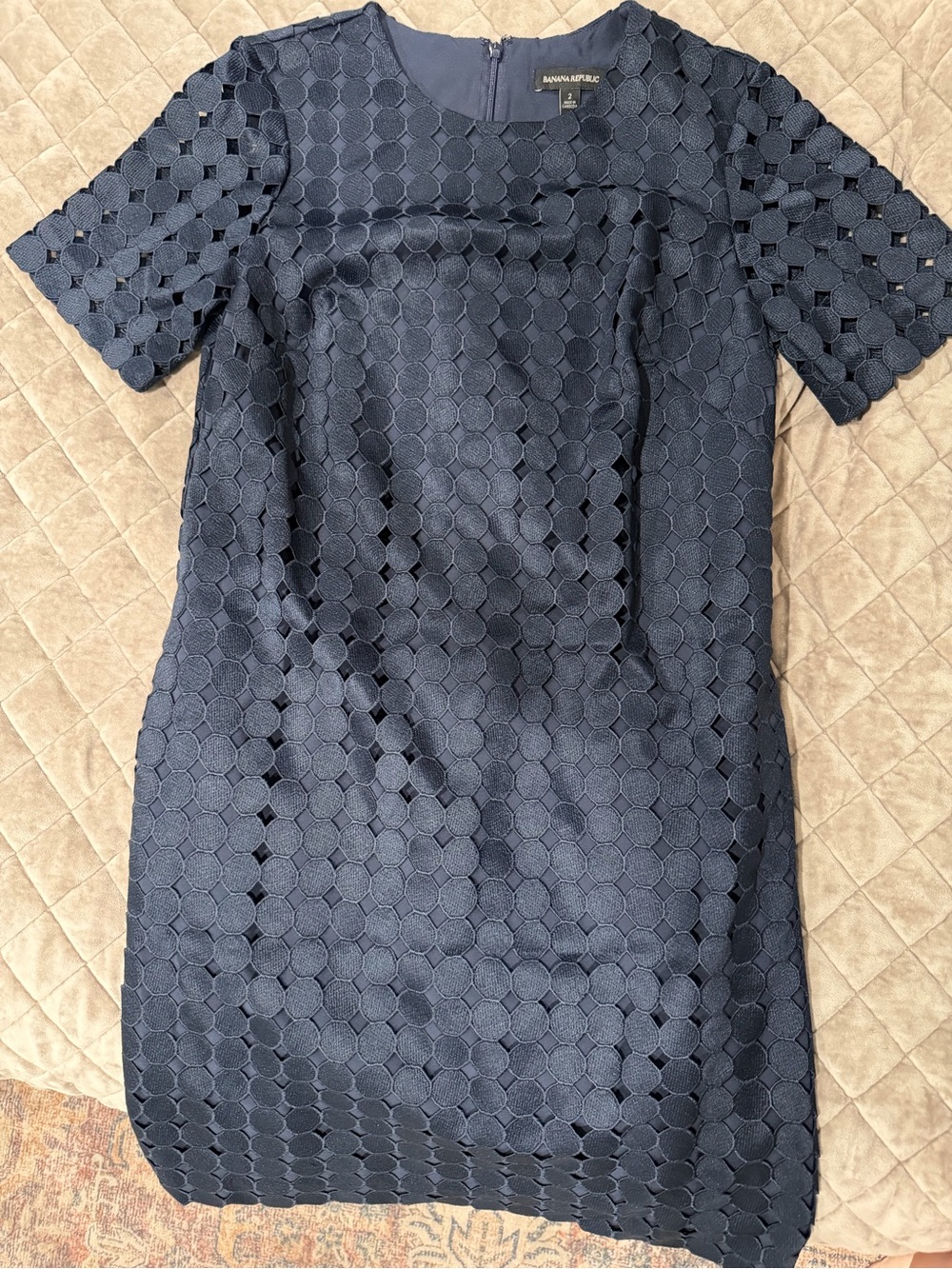 Banana Republic Navy Circle-Textured Mini Shift Dress